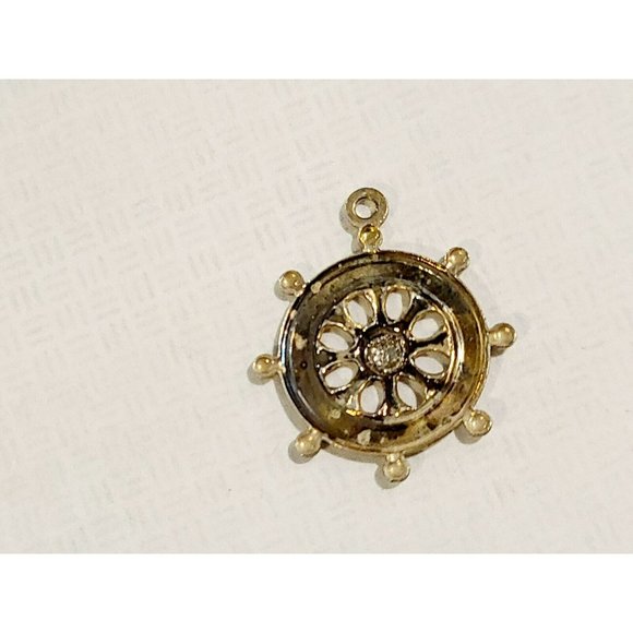 Dollhouse Miniature Metal Gold Brass Tone Rustic Ship Wheel Wall Decor Nautical - Picture 2 of 3